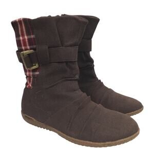 Patagonia Kula Buckle Accent Round Toe Espresso Plaid Ankle Bootie Women's Sz 7